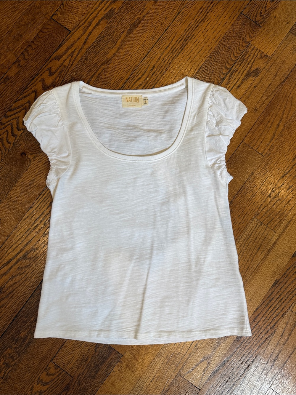 Nation White Scoop Neck Ruffle Sleeve Top